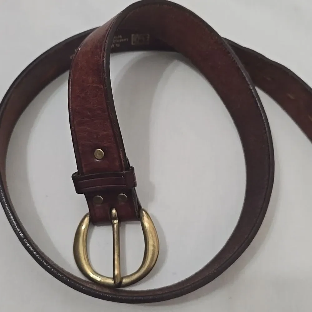R.E. Fennell Vintage,‎ Brown Leather Belt with Gold Buckle